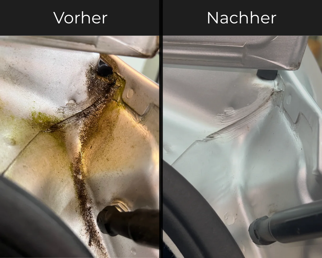 Vorher-Nachher-Vergleich einer gründlichen Detailreinigung